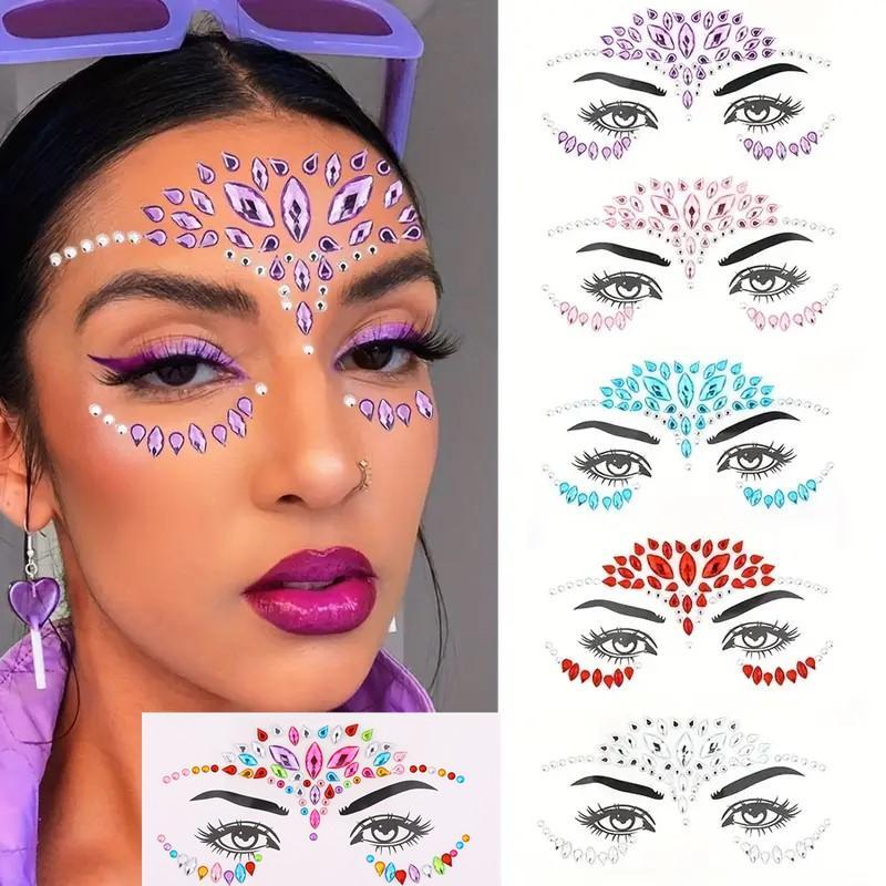 Rhinestone Face Stickers, 6 Counts set Self Adhesive Face Decals, Face Decoration Stickers, Makeup Accessories for Women & Girls