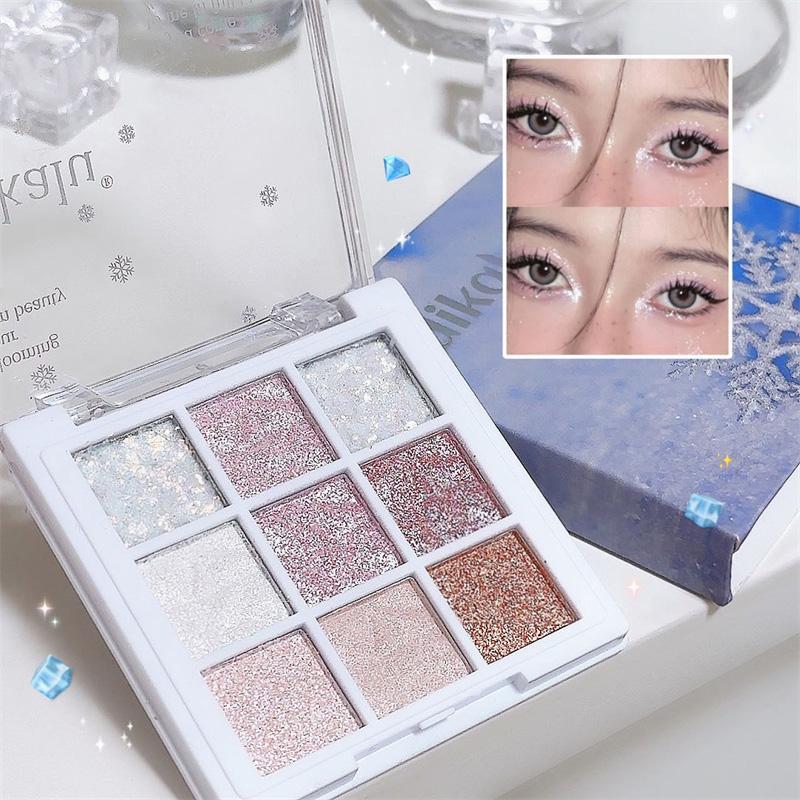 9 Color Eyeshadow Palette, Glitter Long Lasting Shimmering Eye Shadow Makeup Palette, Summer Makeup High Pigmented Blendable Eyeshadow Powder, Christmas Gift