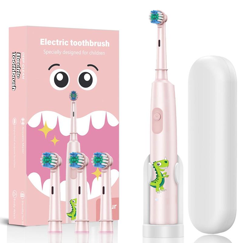 Rotating Electric Toothbrush for Kids, 1 Count Rechargeable Electric Toothbrush with 4 Counts Replacement Brush Head & Storage Box, Daily Oral Care Product for Christmas Gift