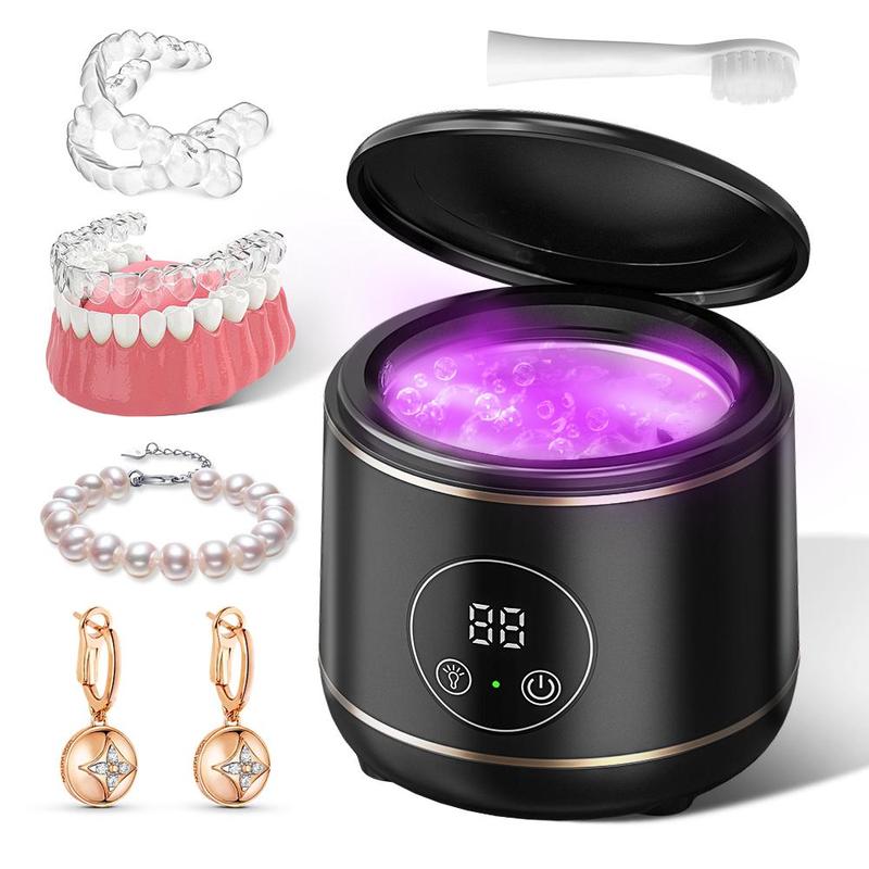 UV Ultrasonic Tooth Retainer Cleaner, Rechargeable Fake Tooth Cleaning Machine, Denture Care Tool for Women & Men Home & Travel