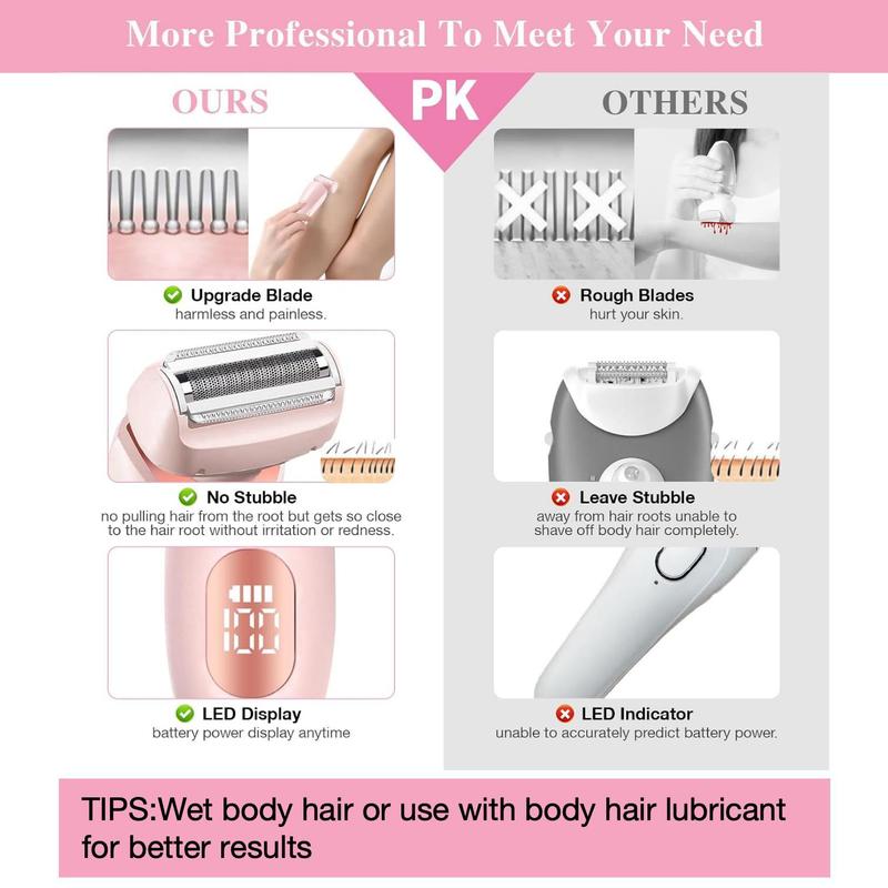 Electric Hair Removal Machine, 1 Box Waterproof IPX7 Level Hair Removal Instrument with Replacement Heads, Personal Care Appliances for Women