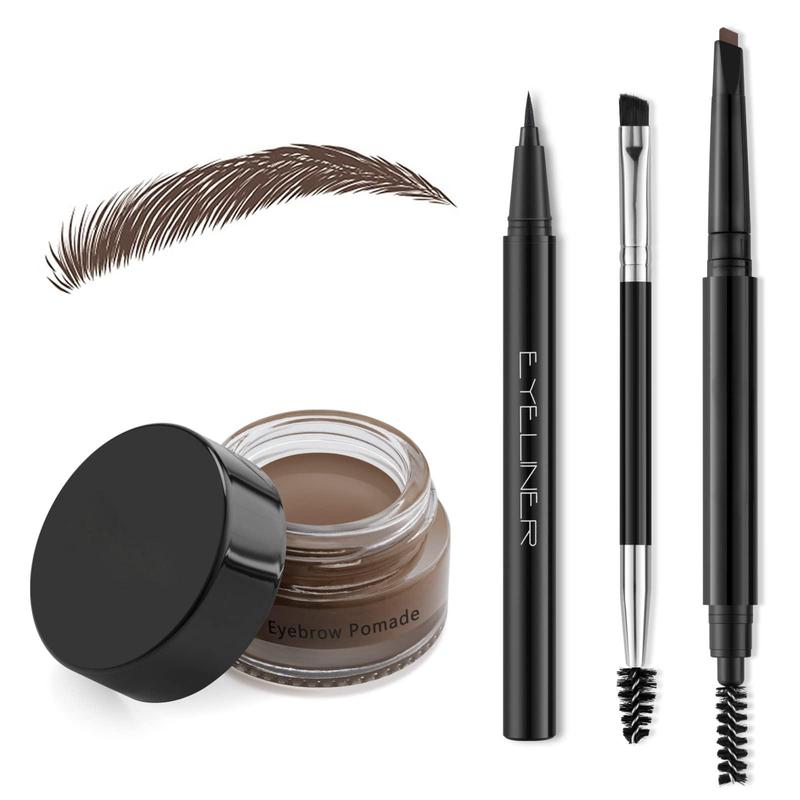 Eyebrow Pencil Set for Eyebrow Makeup, Including Waterproof Eyebrow Pencil, Eyeliner, Eyebrow Gel and Double-Ended Eyebrow Brush - Dark Brown