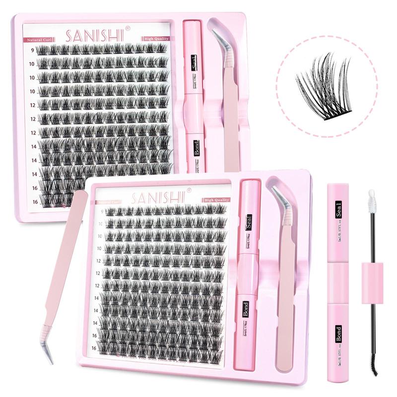 Summer 9-16mm D Curl Individual Eyelashes Extensions Kit, 1 Set Eyelash Extension Fluffy Curl False Eyelashes & Tweezers & Glue, DIY Eyelash Extensions Kit, Lashes Extension Kit, Makeup Set, Cosmetic Products, Christmas Gift