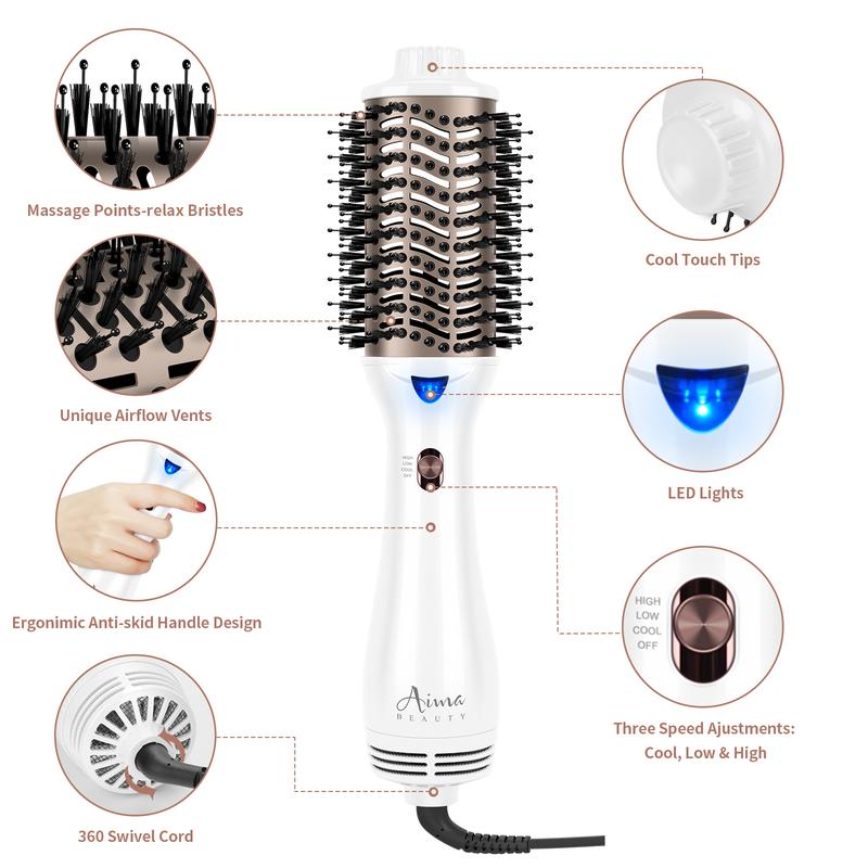 Aima Beauty Hair Brushes 4-in-1 Upgrade Blowdryer Brush Hot Air Hair Straightener Brush Curler Comb for Women Heated Comb Hair Dryer Brush brush blowdryer Ionic Hairdryer