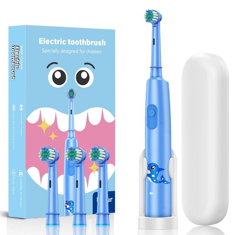 Rotating Electric Toothbrush for Kids, 1 Count Rechargeable Electric Toothbrush with 4 Counts Replacement Brush Head & Storage Box, Daily Oral Care Product for Christmas Gift