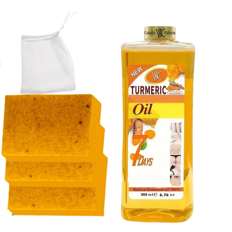 3pcs Turmeric soap+1pc Turmeric Massage Oil and  for cleansing and moisturizing Moisturizer Skincare Nourishing Oil Control Body Care Hydrating Set Moisture Cleanser Body Wash