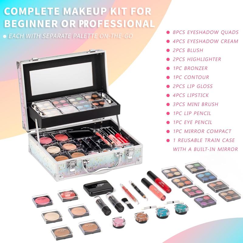 Makeup Kit for Women Full Kit Teen Girls Starter  Gift Set with Beautiful Rainbow  Case Includes Pigmented Eyeshadow Palette Blush Lipstick Lip Pencil Eye Pencil (Rainbow)