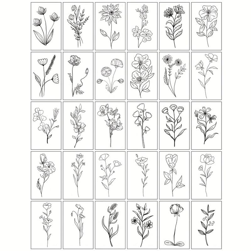 Flower Pattern Temporary Tattoo Sticker, 30pcs set Fashion Temporary Tattoo Sticker, Body Art Sticker for Women & Men