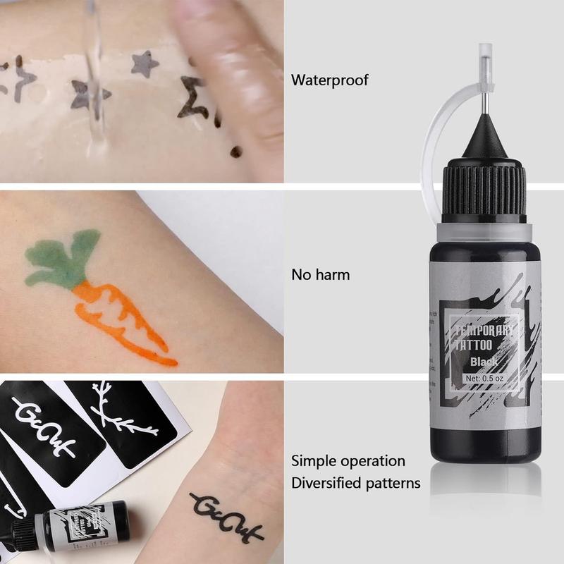 Temporary Tattoo Kit 10 Bottles Color Inks, 84 Pcs Stencils Kit for Body Paint DIY Tattoos Temp, 10 Colors DIY Fake Tattoo for Women Kids