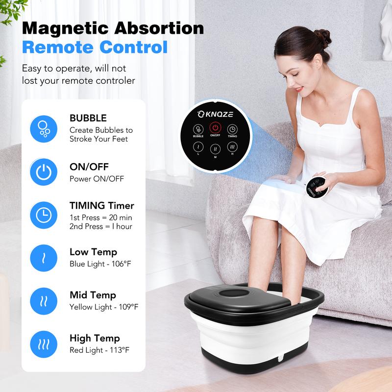 Electric Collapsible Foot Spa with Heat, 16 Massage Rollers & Bubble, Foot Bath Massager for Home Use with Pumice Stone, Pedicure Foot Soaker Tub Home Basin for Tired Feet, Remote Control