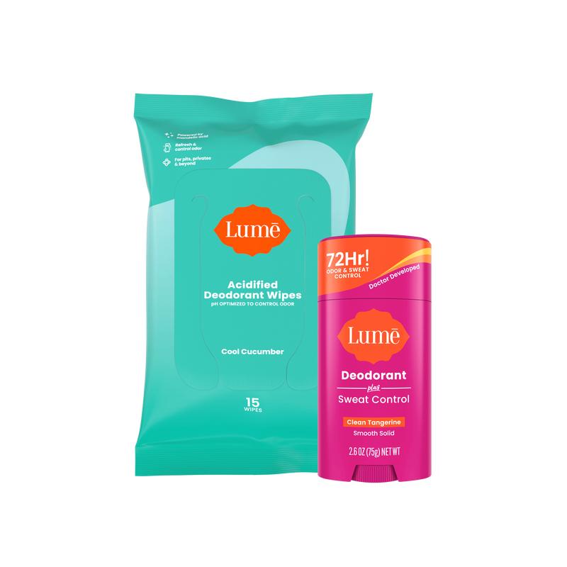 Stay Fresh Bundle: Lume Sweat Control Solid Stick Deodorant + Deodorant Wipes