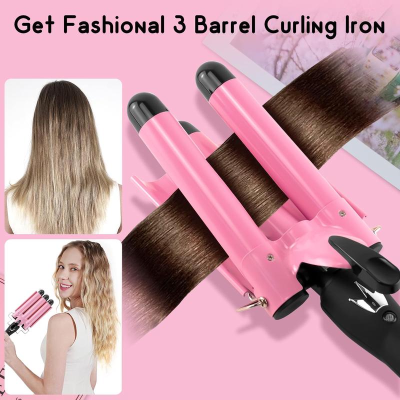 3 Barrel Curling Iron Hair Crimper: Dual Voltage Three Barrels Hair Waver - 1 inch Curler Wand