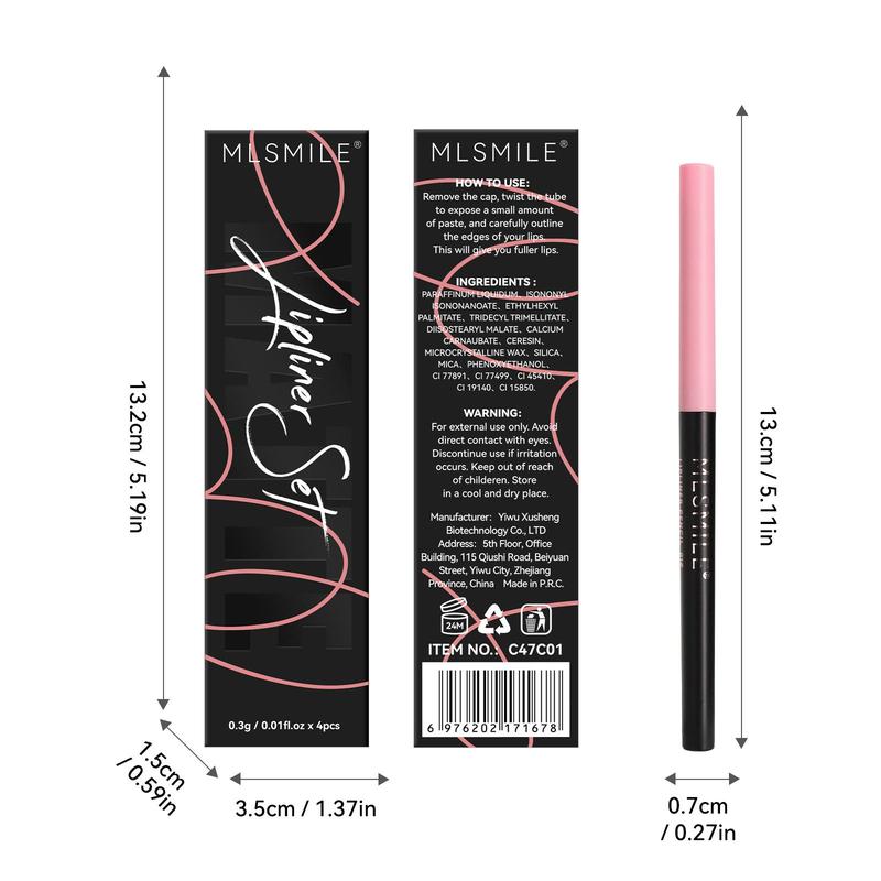 Long-lasting Lip Liner Set, 4 Counts set Waterproof Sweat Proof Lip Liner Pencil, Easy Coloring Non-fading Lip Liner Stick, Gifts for Women