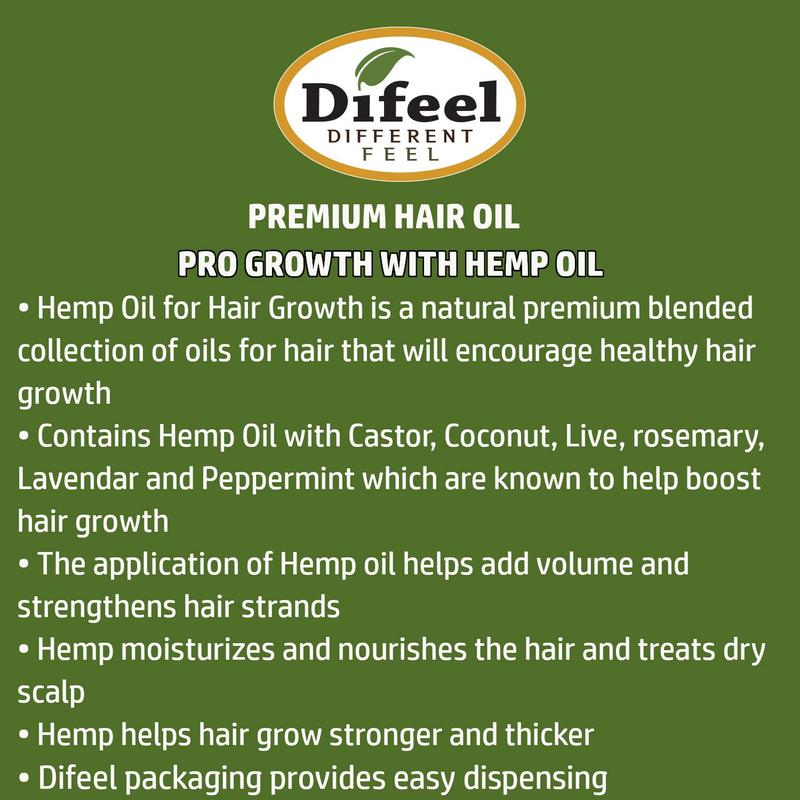 Difeel Hemp 99% Natural Hemp Hair Oil - Pro-Growth 7.78 ounce