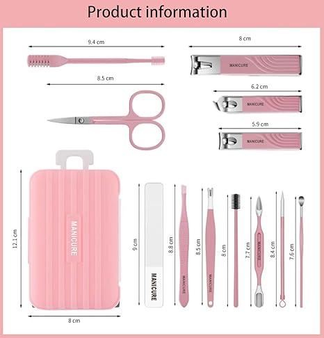 Portable Nail Scissors 12-Piece Set for Home Beauty Professional Tool Kit with Travel Case