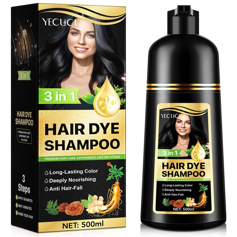 Yecuce Herbal Ingredients Hair Color Shampoo for Gray Hair Coverage - Black Or Coffee Hair Dye Shampoo 3 in 1 for Women Men Grey Hair (500ml)