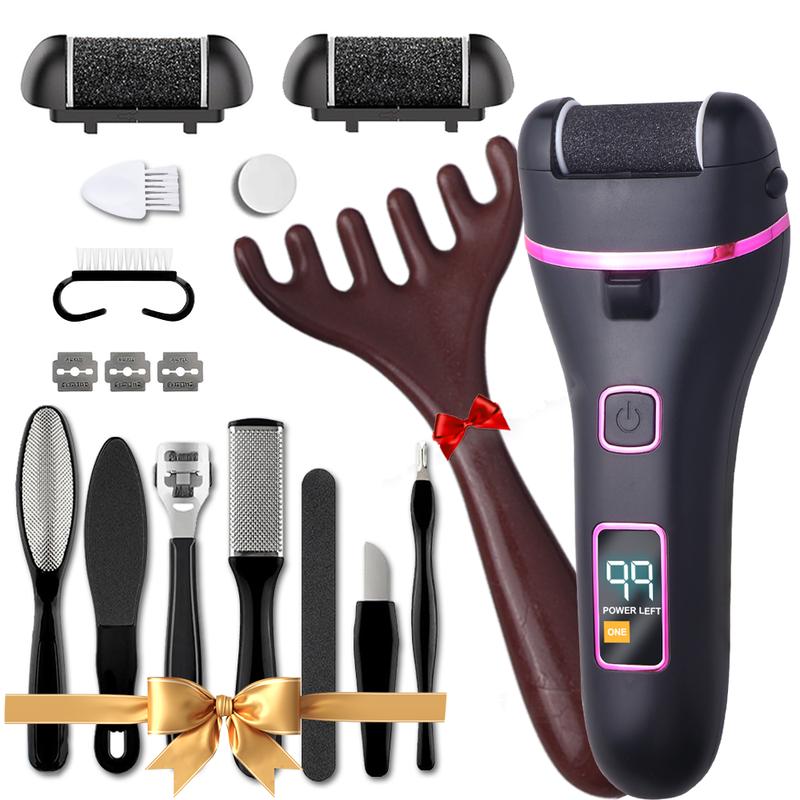 Experience the 2025 Upgrade：Rechargeable Waterproof Electric Foot Callus Remover - 17-in-1 Professional Pedicure Kit with 3 Roller Heads for Hard Skin