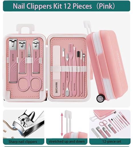 Portable Nail Scissors 12-Piece Set for Home Beauty Professional Tool Kit with Travel Case