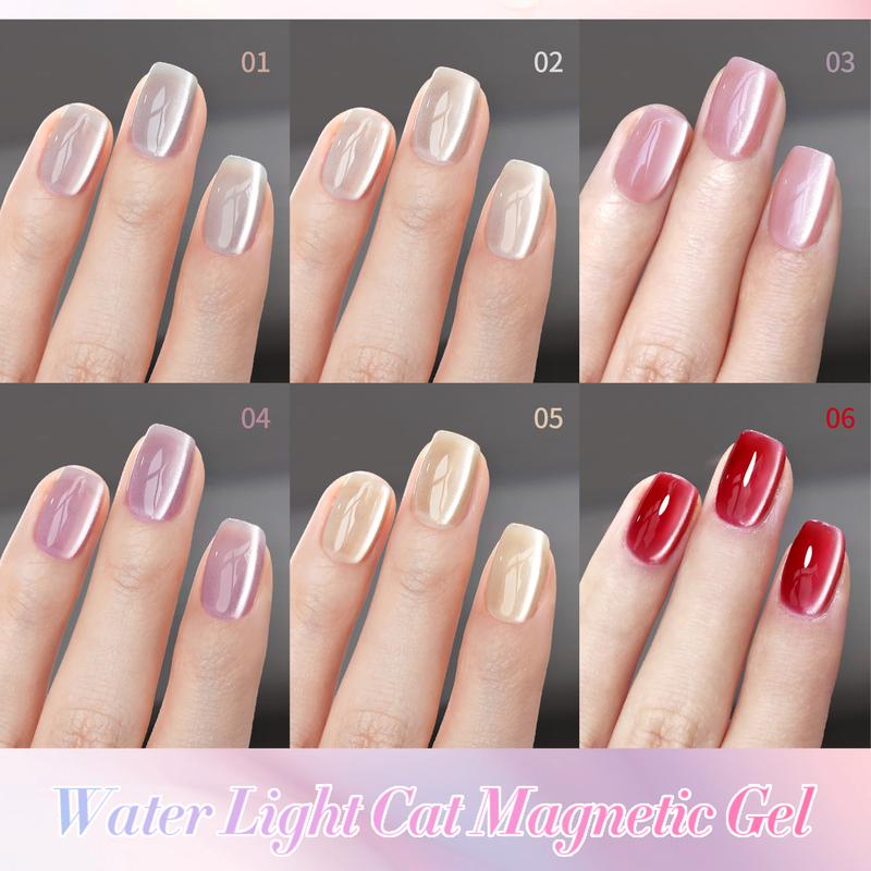 BORN PRETTY Cat Eye Magnetic Gel Nail Polish Water Light Cat Magnetic Eye Gel Jelly Pink Glass Crystal Magnetic Gel Polish Glitter Shimmer Auroras Magnetic Gel Nail Polish LED Gel Nail Art Manicure Kit 6PCS