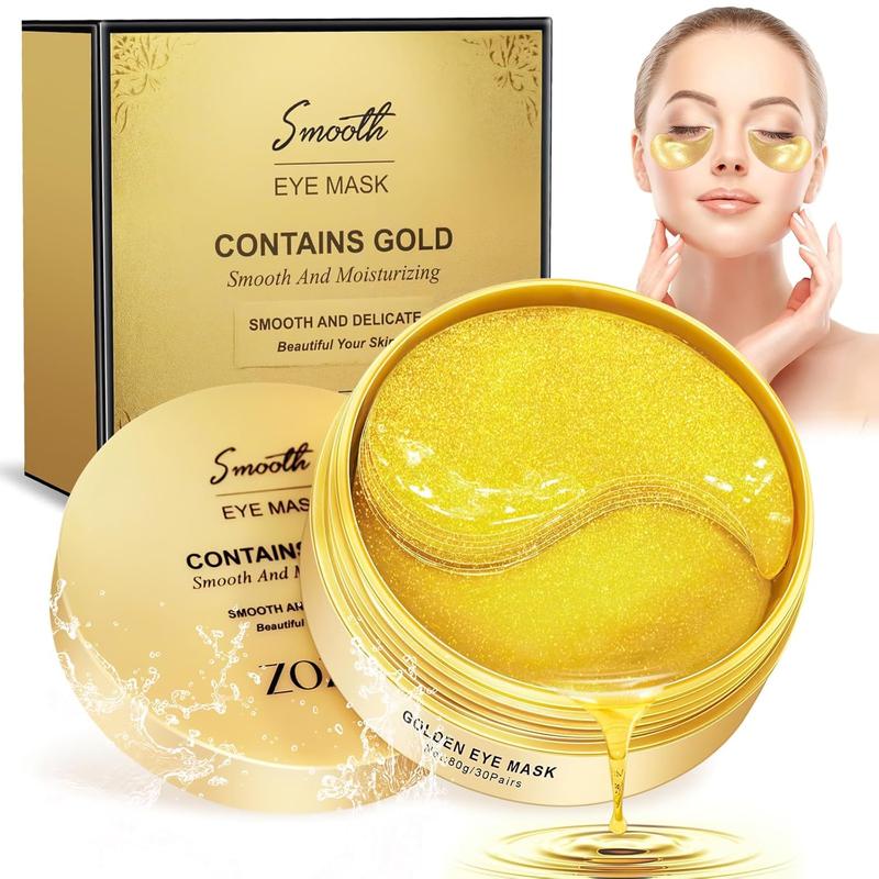 Gold Eye Mask (60 Count) – 24K Gold Under Eye Patches for Dark Circles, Puffiness, Wrinkles & Bags – Moisturizing Treatment for Improved Elasticity and Firmness