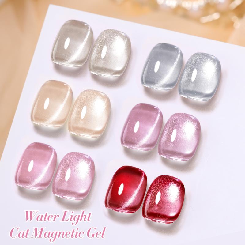 BORN PRETTY Cat Eye Magnetic Gel Nail Polish Water Light Cat Magnetic Eye Gel Jelly Pink Glass Crystal Magnetic Gel Polish Glitter Shimmer Auroras Magnetic Gel Nail Polish LED Gel Nail Art Manicure Kit 6PCS