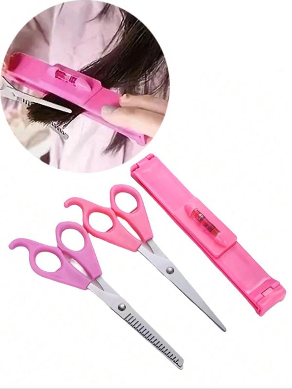 Minimalist Versatile Bangs Cutting Tool Set, 3pcs set Hair Scissors & Bangs Clips, Trendy Convenient Hair Styling Tool for Women & Men