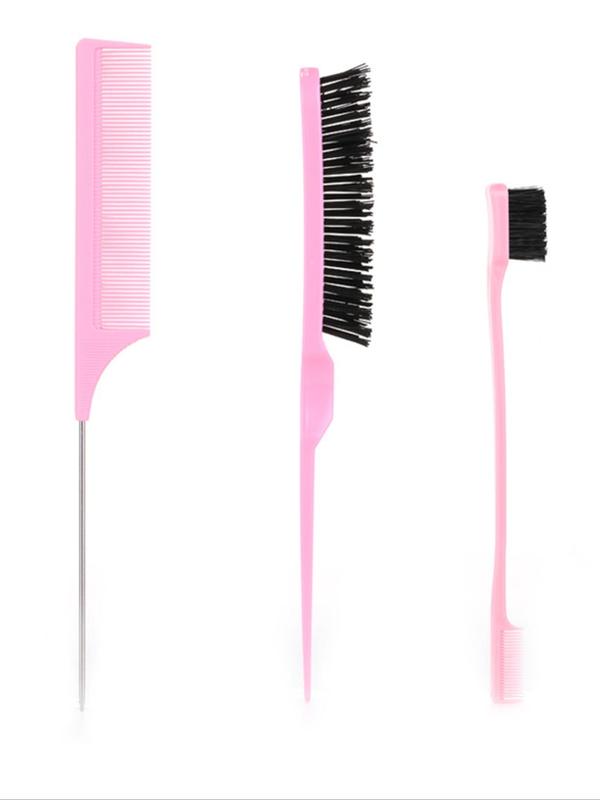 Multifunctional Hair Styling Comb Set, 3pcs Hair Brush Set, Including Rat Tail Comb,Double-sided Edge Eyebrow Brush Comb, and Hair Brush, Professional Hair Salon Tools & Accessories