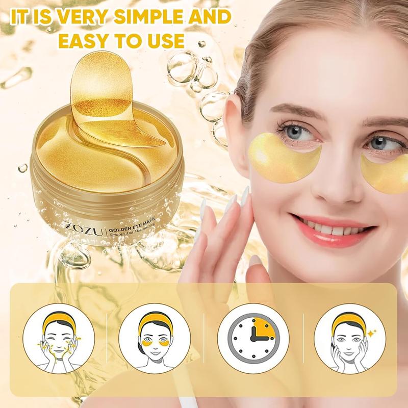 Gold Eye Mask (60 Count) – 24K Gold Under Eye Patches for Dark Circles, Puffiness, Wrinkles & Bags – Moisturizing Treatment for Improved Elasticity and Firmness