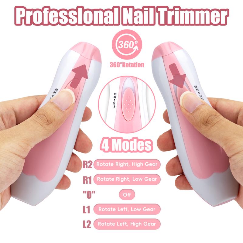 Electric Nail Trimmer, Battery-Powered Nail File Clippers with 6 Grinding Pads for Toenails Fingernails Polishing Trimming, Pink