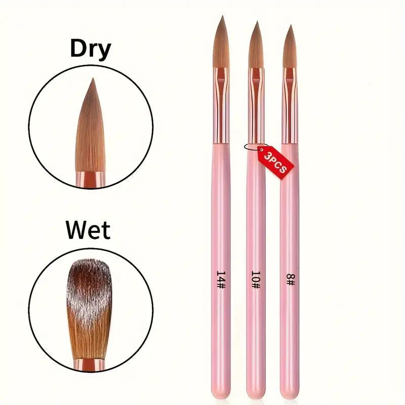 Professional Nail Art Brush Set for Nail Art Design, 3 Counts Nail Extension & 3D Carving Brush, Synthetic Bristle Pens for DIY Nail Art