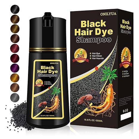 Hair Dye 3 in 1, Black Hair Dye Shampoo for Men & Women Hair Colors in Minutes, Shampoo Para Canas,  Black Hair Shampoo for 100% Gray Hair Coverage，Black Hair Dye 16.9 Fl Oz