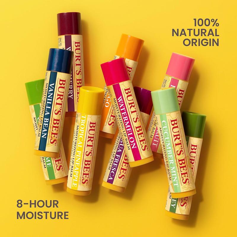 Burt's Bees Lip Balm Stocking Stuffers, Moisturizing Lip Care Christmas Gifts, Original Beeswax with Vitamin E & Peppermint Oil, Natural Origin Lip Care (4-Pack)