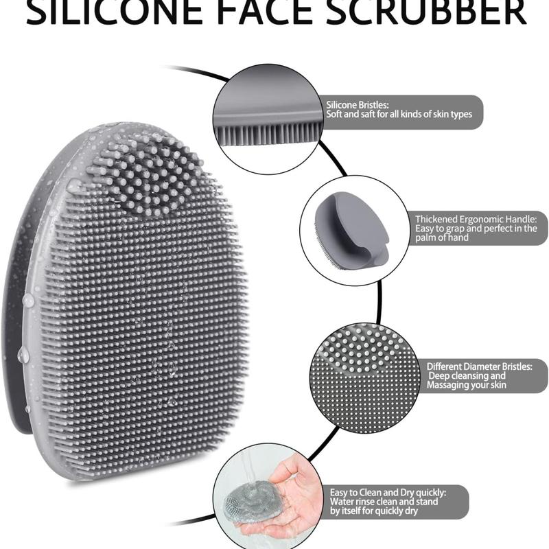 Silicone Face Scrubber - Handheld Exfoliating Brush for Sensitive Skin, Blackhead Removal & Pore Cleansing (Grey & White) Skincare Comfort