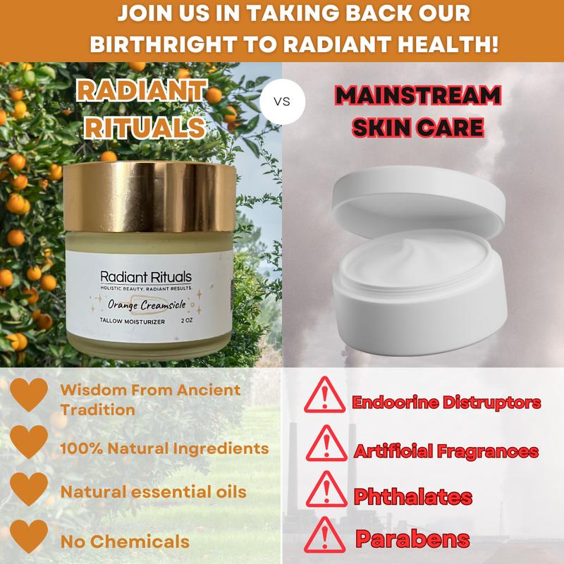 Radiant Rituals Orange Creamsicle Tallow Balm –  Natural with Grass-Fed Tallow, Shea Butter & Jojoba Oils | Non-Greasy & Multi-Use Skincare | 2 oz.