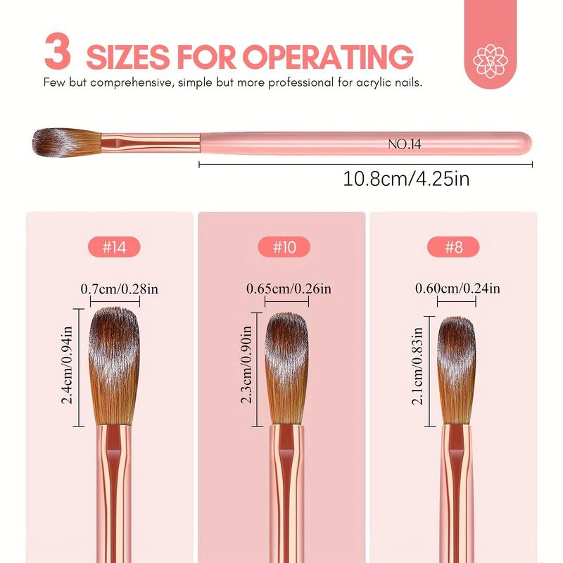 Professional Nail Art Brush Set for Nail Art Design, 3 Counts Nail Extension & 3D Carving Brush, Synthetic Bristle Pens for DIY Nail Art