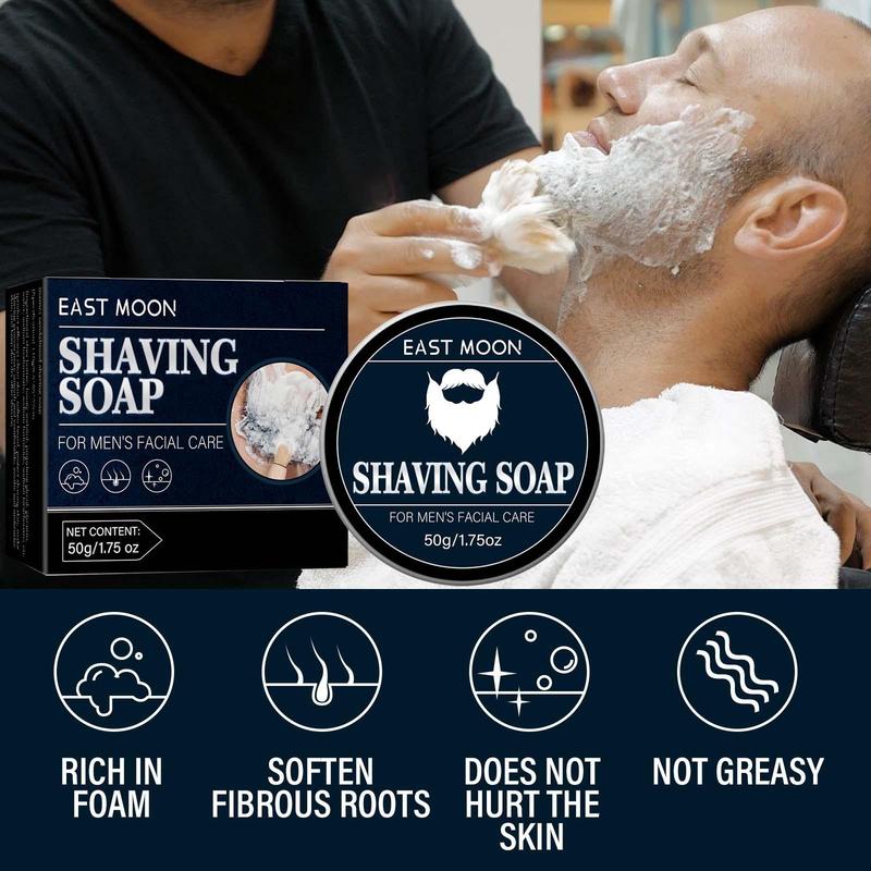 Shaving Soap & Shaving Brush Set, 2 Counts set Natural Non-sticky Shaving Foam with Brush, Professional Shaving Tool for Men