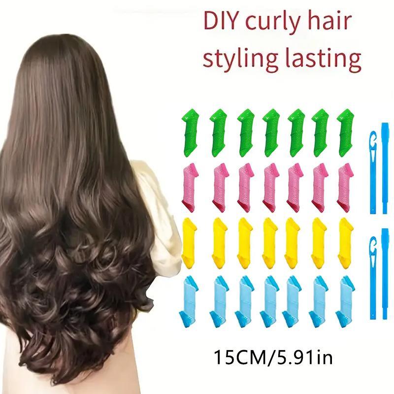 Heatless Hair Curler Set, 28pcs set Spiral Hair Curler Bands with Sticks, No Heat Hair Curling Tool, Hair Styling Tool for Women & Girls