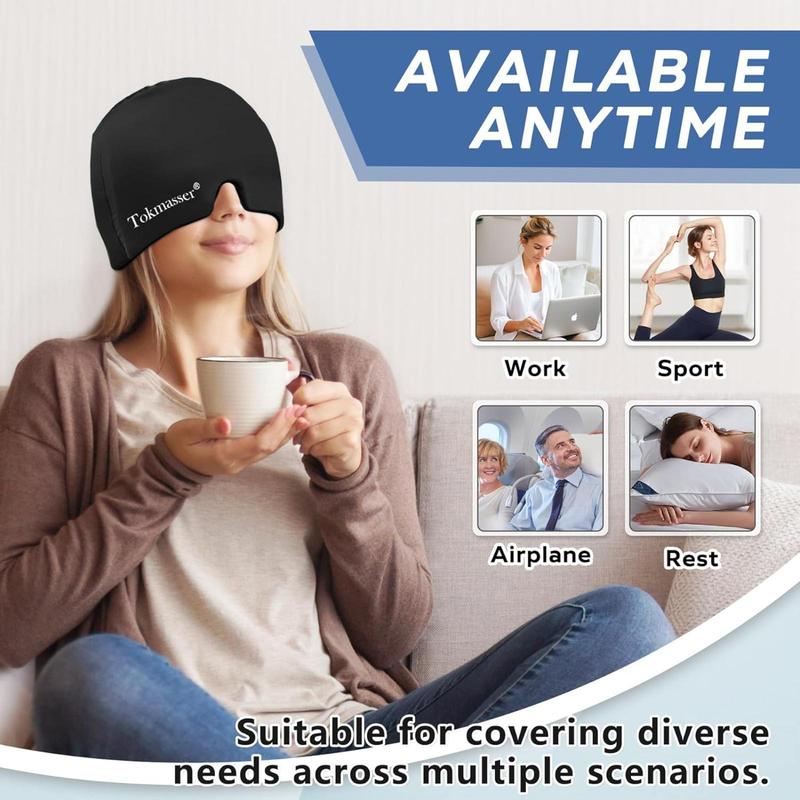 Migraine Headache Relief Cap, Gel Ice Head Wrap, Hot and Cold Therapy, Headache Eyes Mask for Sinus, Puffy Eyes, Tension and Stress Relief (Black)