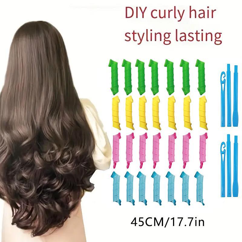 Heatless Hair Curler Set, 28pcs set Spiral Hair Curler Bands with Sticks, No Heat Hair Curling Tool, Hair Styling Tool for Women & Girls