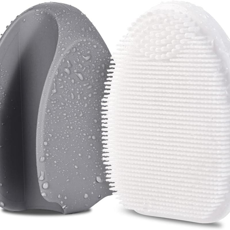 Silicone Face Scrubber - Handheld Exfoliating Brush for Sensitive Skin, Blackhead Removal & Pore Cleansing (Grey & White) Skincare Comfort