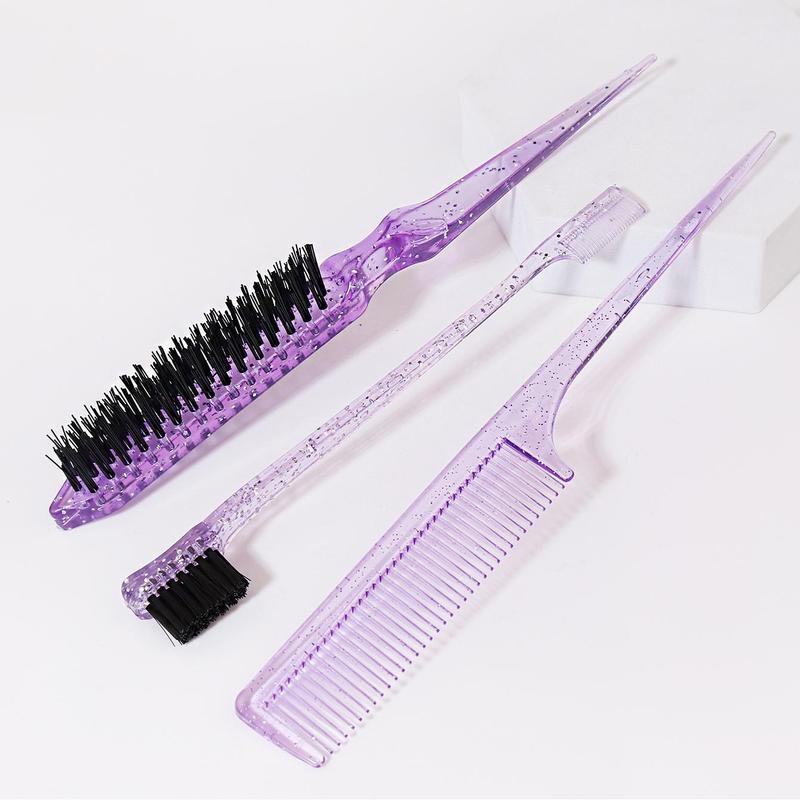 Hair Styling Comb Set, 3 Counts set Hair Comb, Edge Brush, Back Brush, Smoothing Hair Brush, Heatless Styling Tools for Women