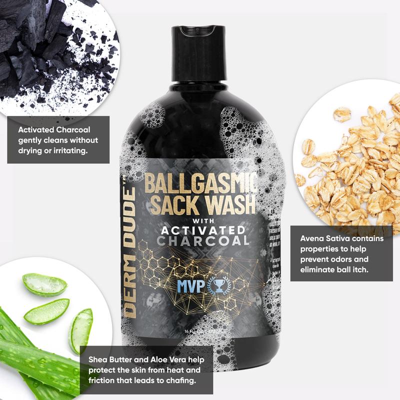 BallGasmic Ball Wash with Activated Charcoal – Men's Hygiene Cleanser, Coconut Scent, Aloe & Green Tea for Hydration and Skin Repair