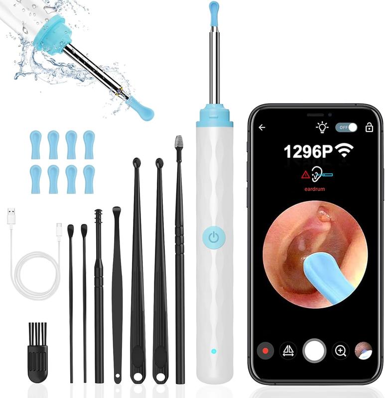 Ear Wax Removal, Ear Wax Removal Tool Camera Built-in 1296P, Easy and Safe Ear Cleaning, Earwax Removal kit with 9 Ear Set and 8 Traditional Tools, Ear Cleaning Kit for , iPad, Android (White)