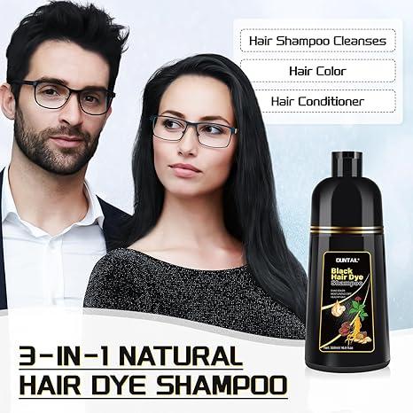 DUNTAIL 3 in 1 Hair Dye Shampoo, with Herbal Ingredients,Contains Ginseng Extract,Natural Haircoloring,Plant Haircare, black hairdye