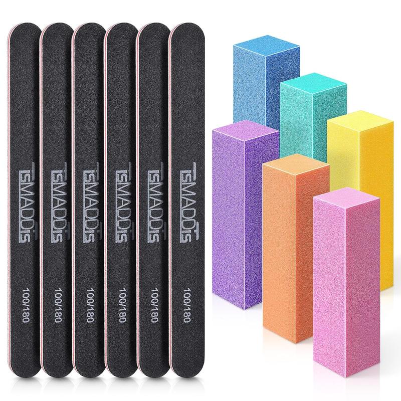 Nail Files and Buffer, Professional Manicure Tools Kit Rectangular Art Care Buffer Block Tools 100 180 Grit 12Pcs Pa(Black)