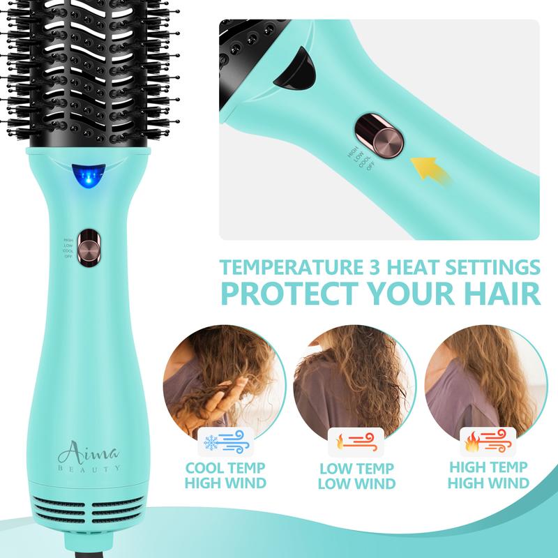 Aima Beauty Hair Brushes 4-in-1 Upgrade Blowdryer Brush Hot Air Hair Straightener Brush Curler Comb for Women Heated Comb Hair Dryer Brush brush blowdryer Ionic Hairdryer Light Green