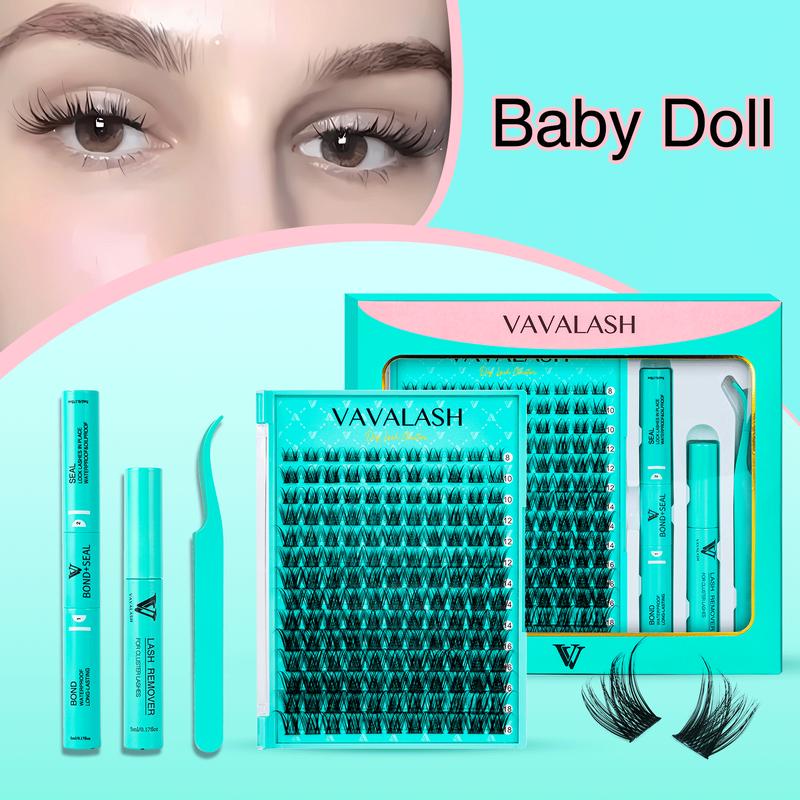 VAVALASH Lash Kit, Wide Thin Lash Band Fuffly Magic Individual DIY Cluster Lashes Kit, Beginner Friendly Waterproof Lash bond For Girls Diy Lash Beauty Makeup At Home Eyelashes Cosmetic Lash Extensions Eyelash Extensions