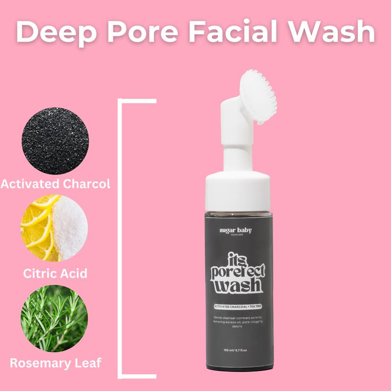 NEW - SugarBabySkin - Deep Pore Facial Wash - Gentle Daily Cleanser with Silicone Pump