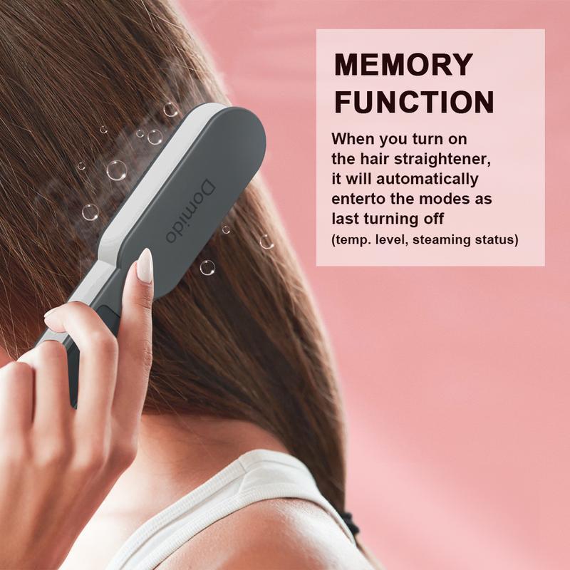 DOMIDO Steam  for Hair, Double layer 7 holes steam outlet Professional Steam  Comb Brush to nourish and protect hair. 2 in 1 Hair  and Curler for Long & Short Hair heated comb Comfort