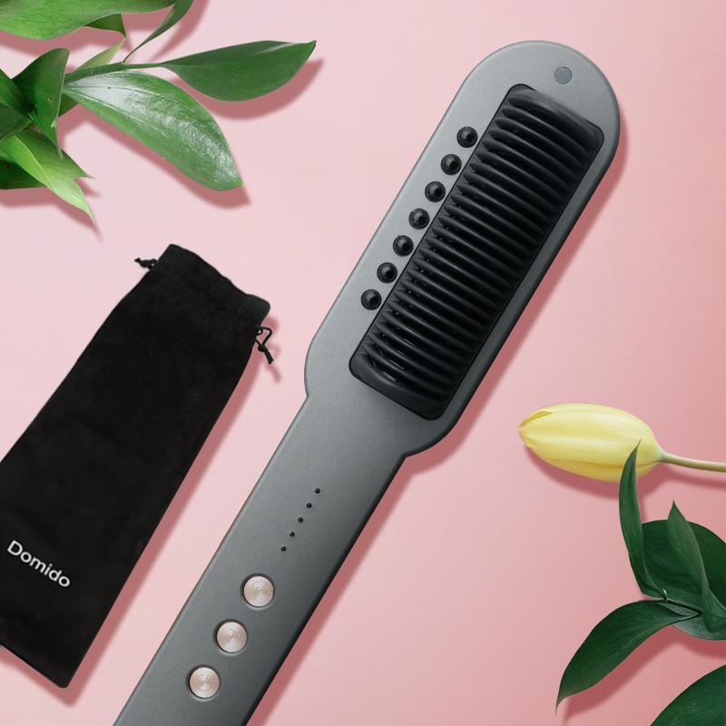 DOMIDO Steam  for Hair, Double layer 7 holes steam outlet Professional Steam  Comb Brush to nourish and protect hair. 2 in 1 Hair  and Curler for Long & Short Hair heated comb Comfort